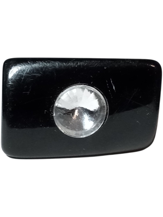 Jewelry - Vintage Black Acrylic Clear Rhinestone Ring Sleek Molded Sculptural Size 7.5